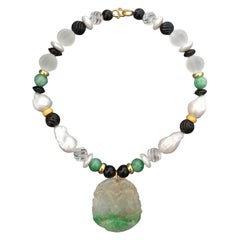 Burma Jade Pendant Baroque Pearls Rock Crystal Black Onyx Yellow Gold Necklaces
