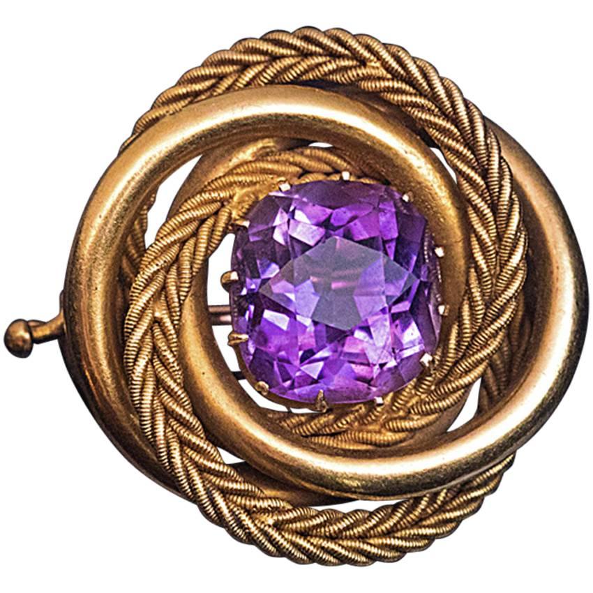 Antique Russian Amethyst Gold Love Knot Brooch Pin