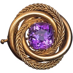 Antike russische Amethyst Gold Liebesknoten Brosche Pin