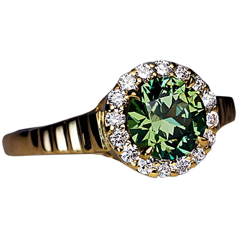 1.23 Ct Russian Demantoid Diamond Engagement Ring
