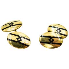 Antique Elegant Geometric Gold and Enamel Art Deco Cufflinks