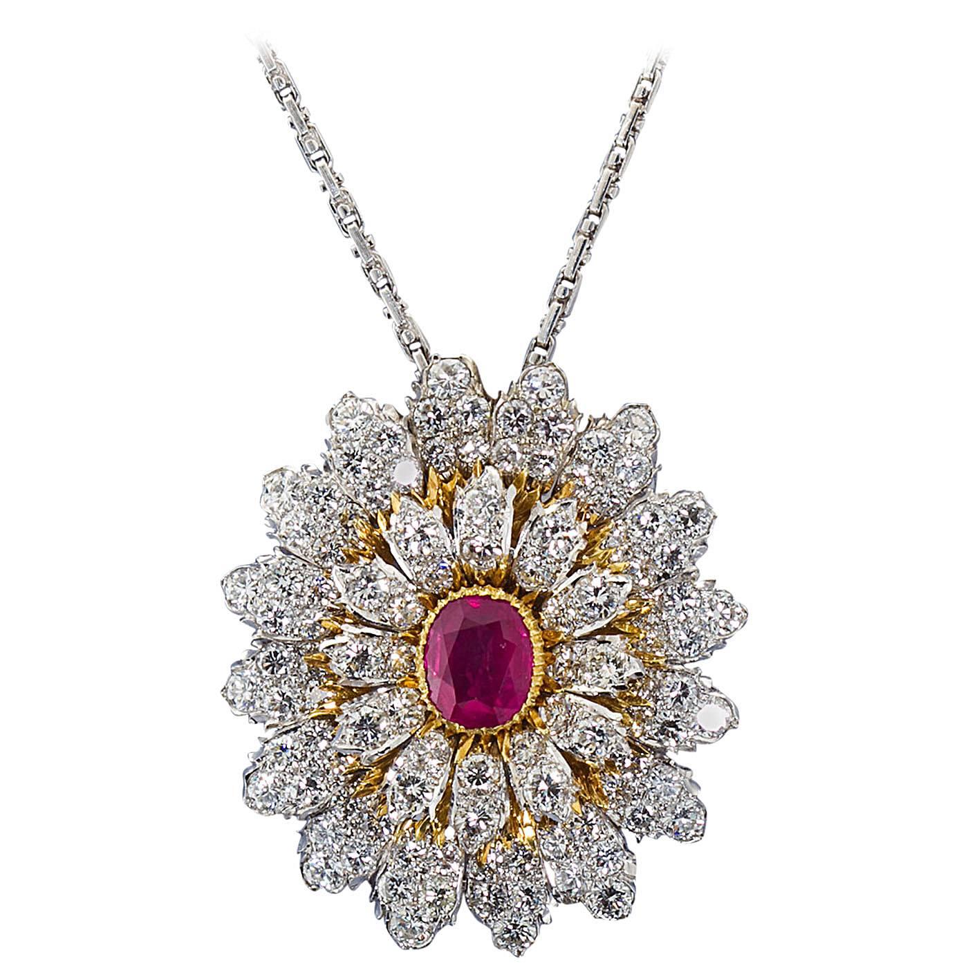 Mario BUCCELLATI Ruby Center Burst Brooch Pendant Combination