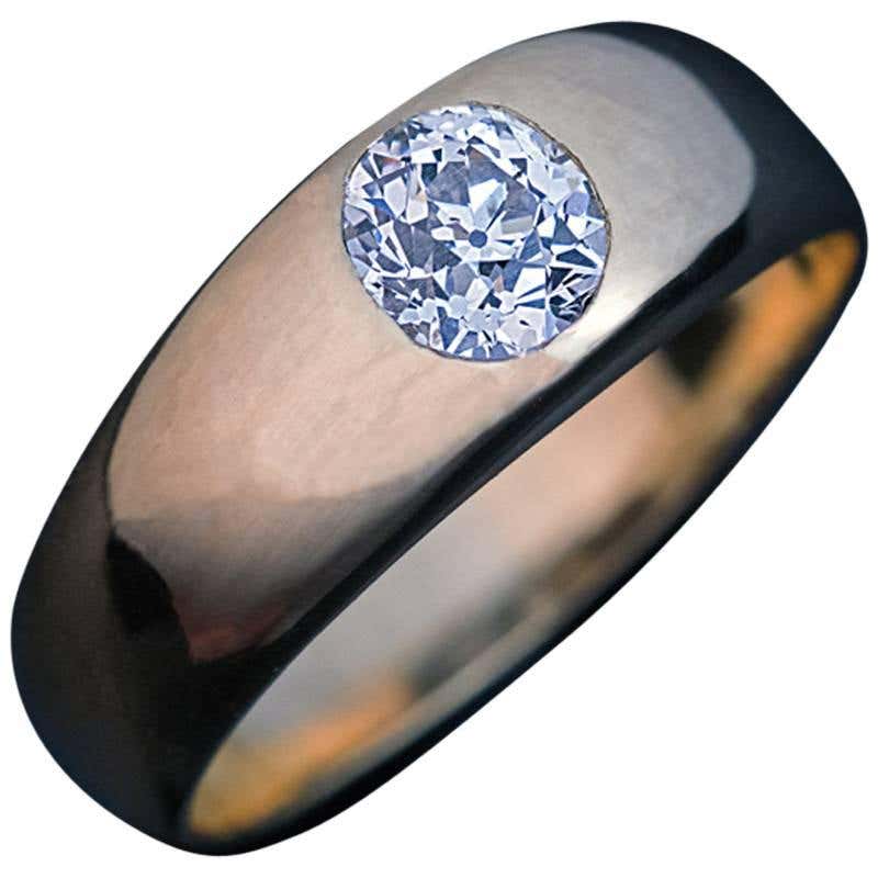 Antique High Polish Gold 1 Carat Diamond Men’s Gypsy Ring at 1stDibs ...