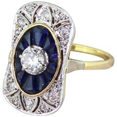 Art Deco Sapphire Diamond Plaque Ring 