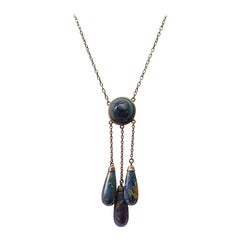 Collier pendentif négligé Art déco en argent et jaspe bleu avec pendentif
