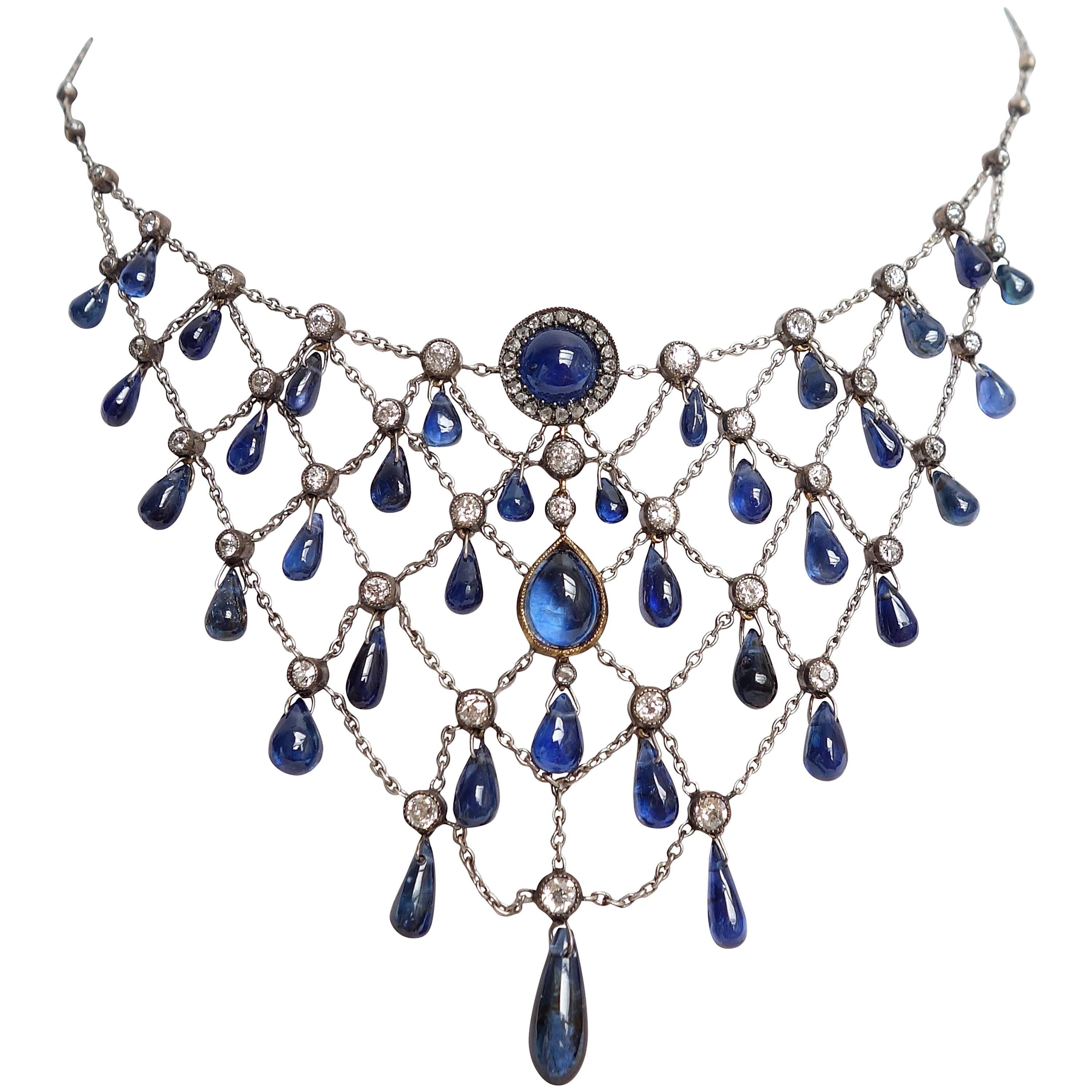 Gorgeous Edwardian Sapphire and Diamond Necklace For Sale