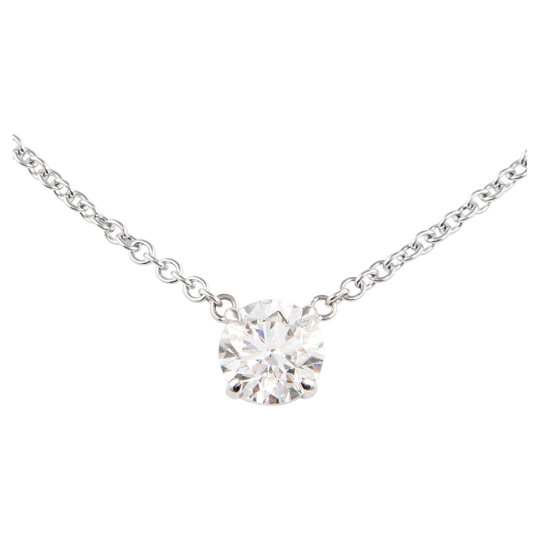 Alexander GIA Certified 1.50ct Round Diamond 18 Karat Gold Pendant Necklace For Sale