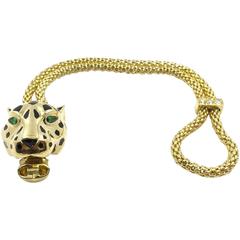 Cartier 18k Yellow Gold Panther Diamond and Emerald Bracelet