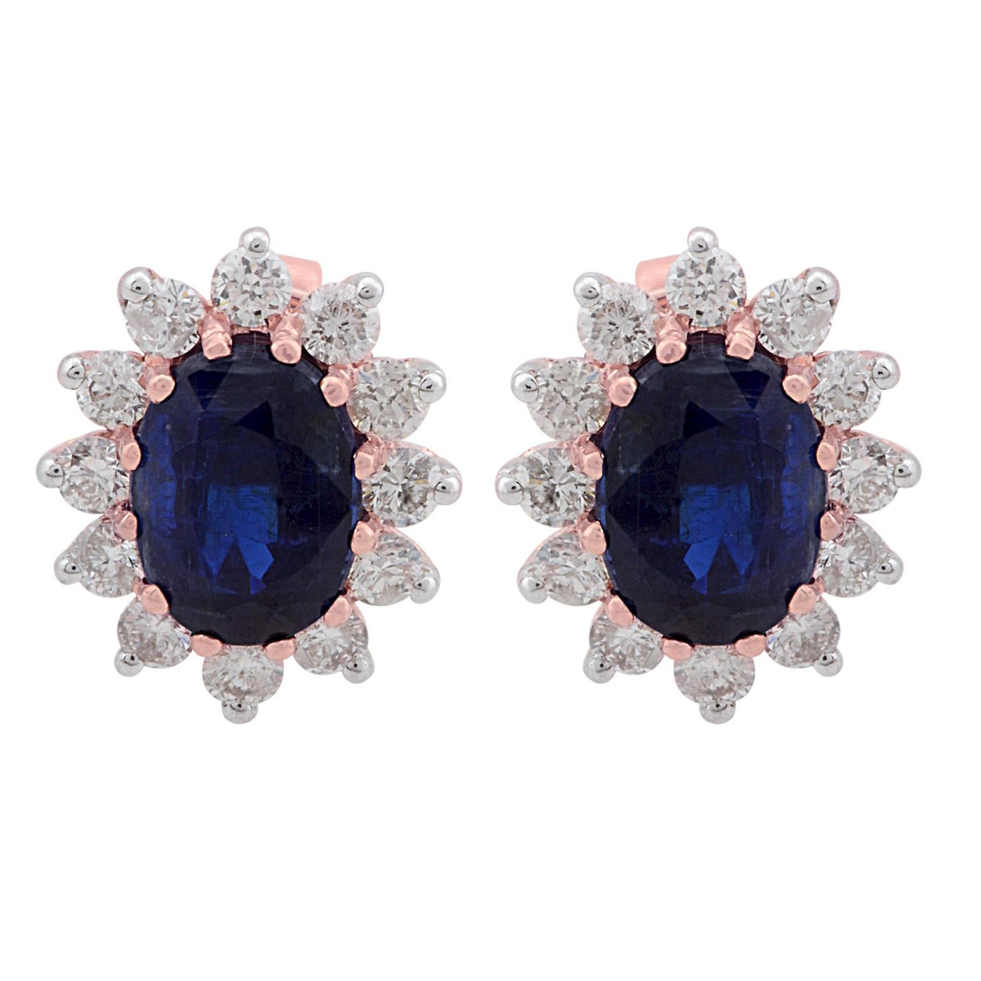 Oval Kyanite Gemstone Stud Earrings Diamond Solid 10k Rose Gold Fine Jewelry For Sale