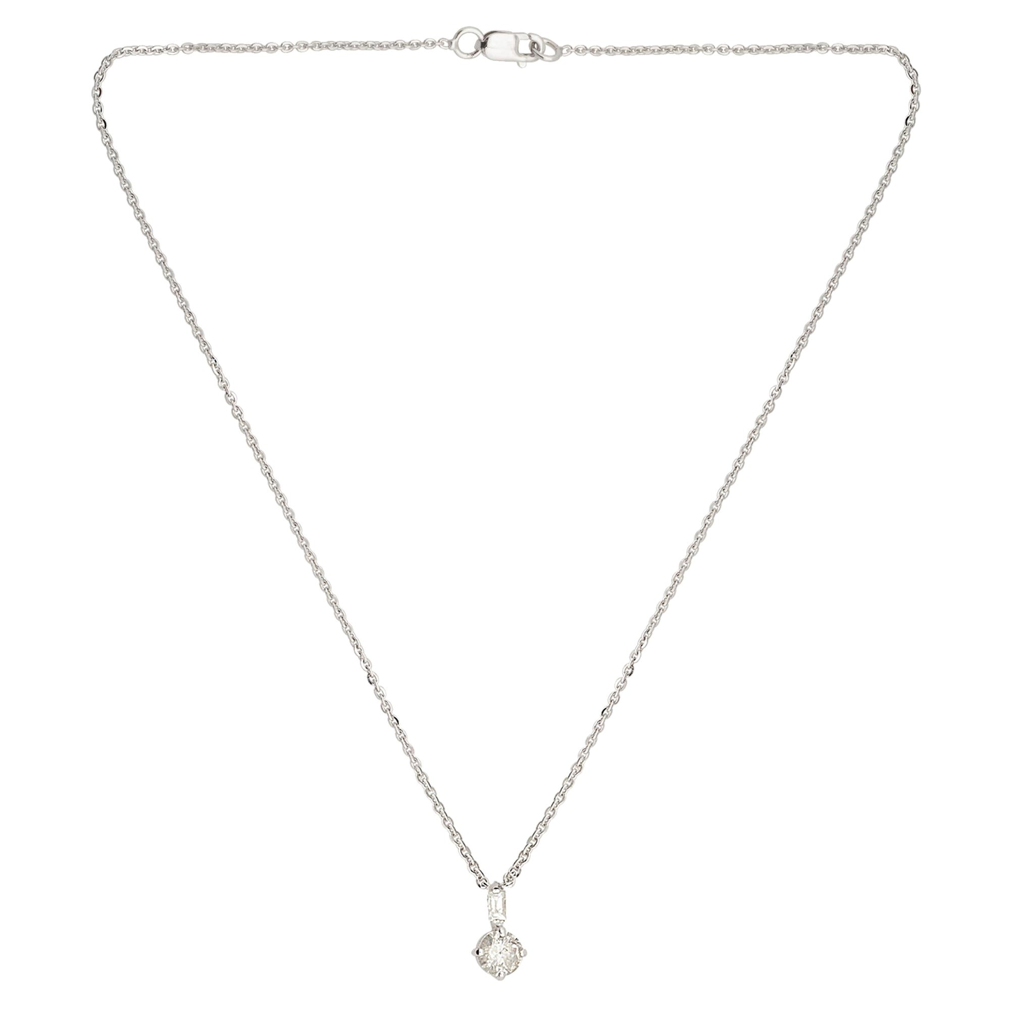 0.48 Carat Baguette Diamond Charm Pendant Necklace Solid 14k White Gold Jewelry