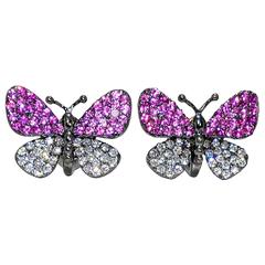 Butterfly Sapphire Diamond Gold Earrings