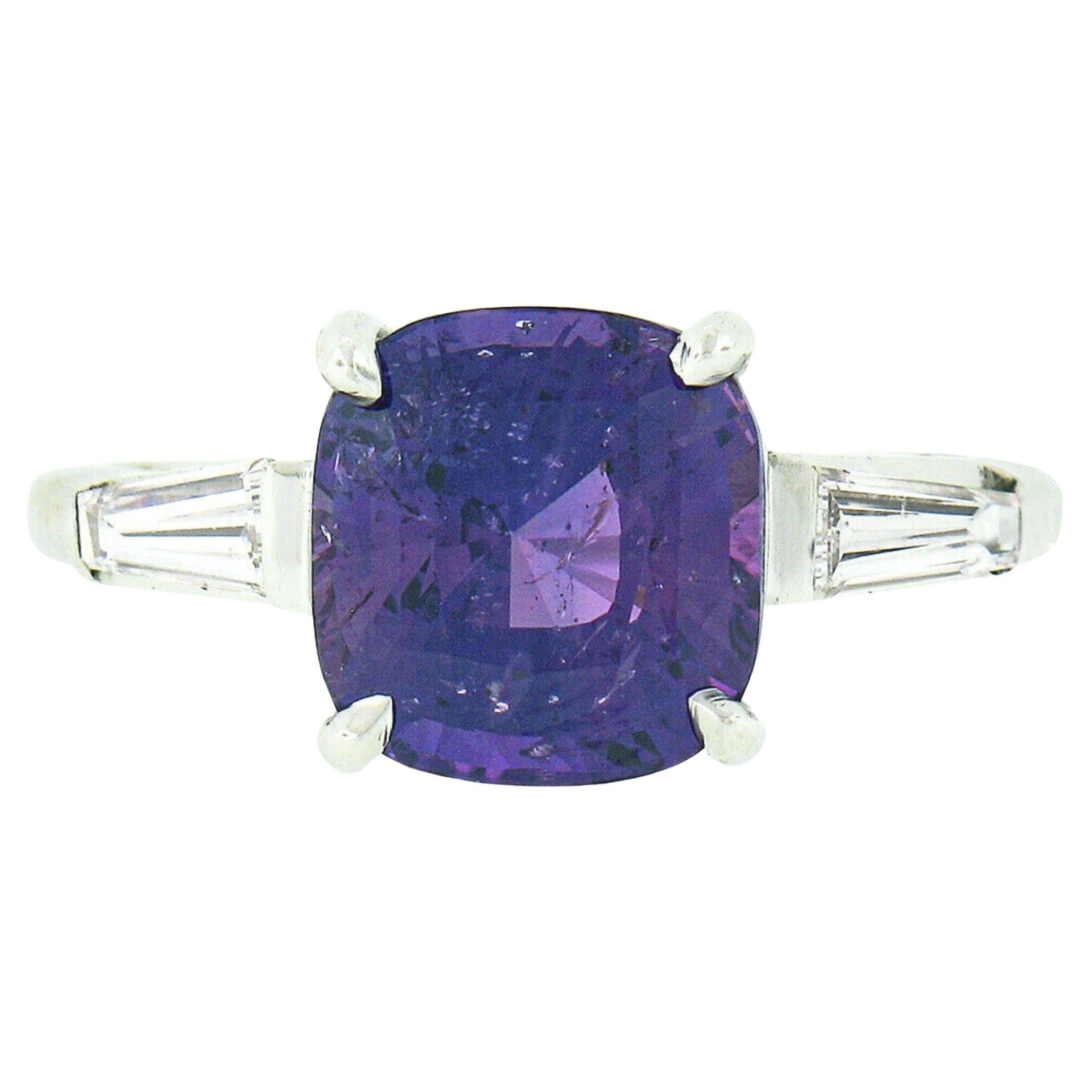 Platinum 3.97ct GIA Ceylon No Heat Purple Sapphire w/ Diamond Engagement Ring