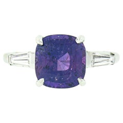 Retro Platinum 3.97ct GIA Ceylon No Heat Purple Sapphire w/ Diamond Engagement Ring