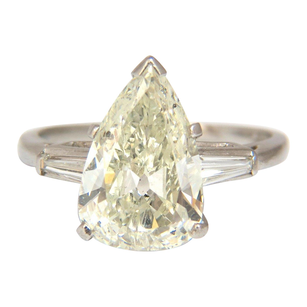 GIA Certified 3.77ct Pear Shape Diamond Ring Platinum Classic Engagement For Sale