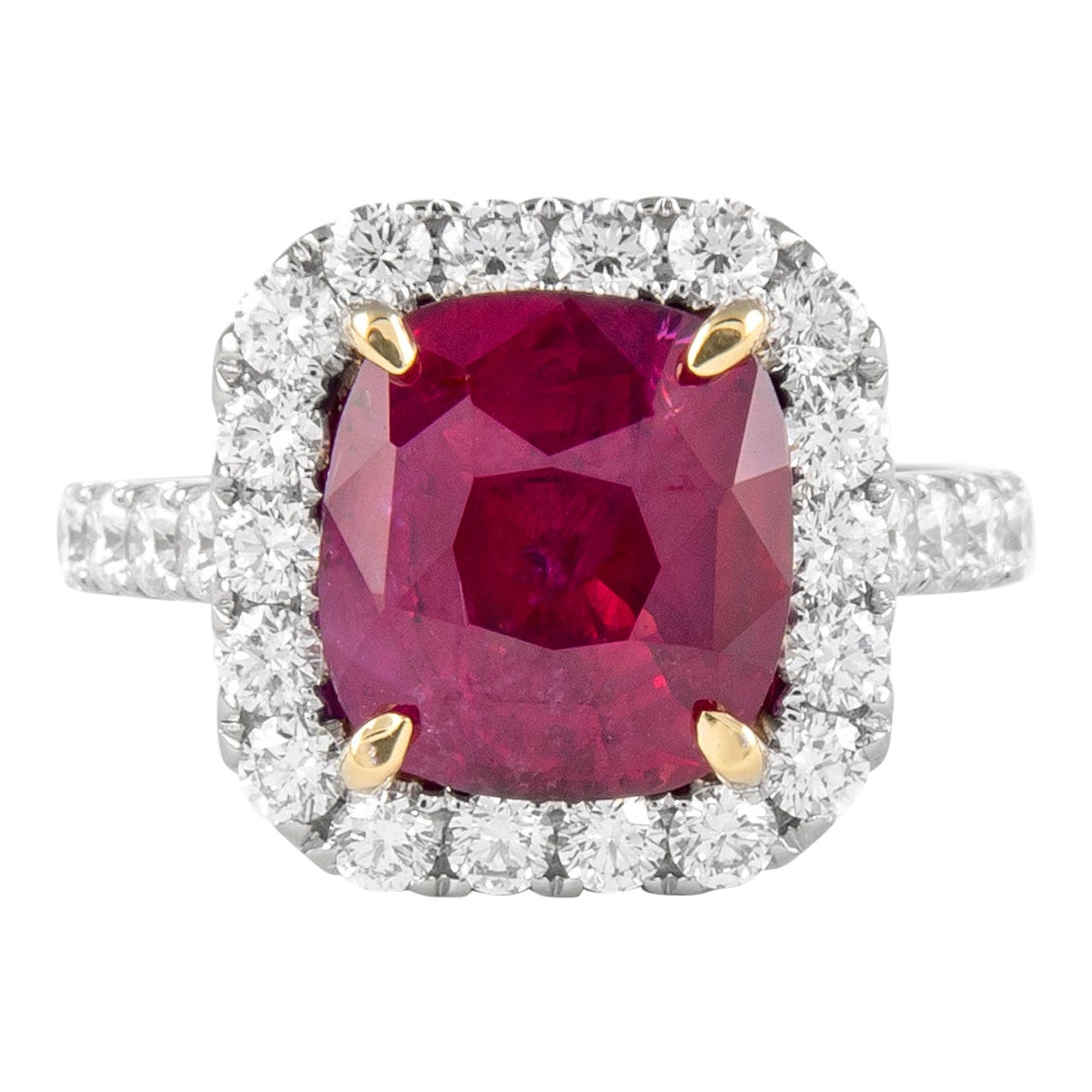 Alexander GIA Certified 5.24ct No Heat Ruby with Diamonds Ring 18k Two Tone Gold