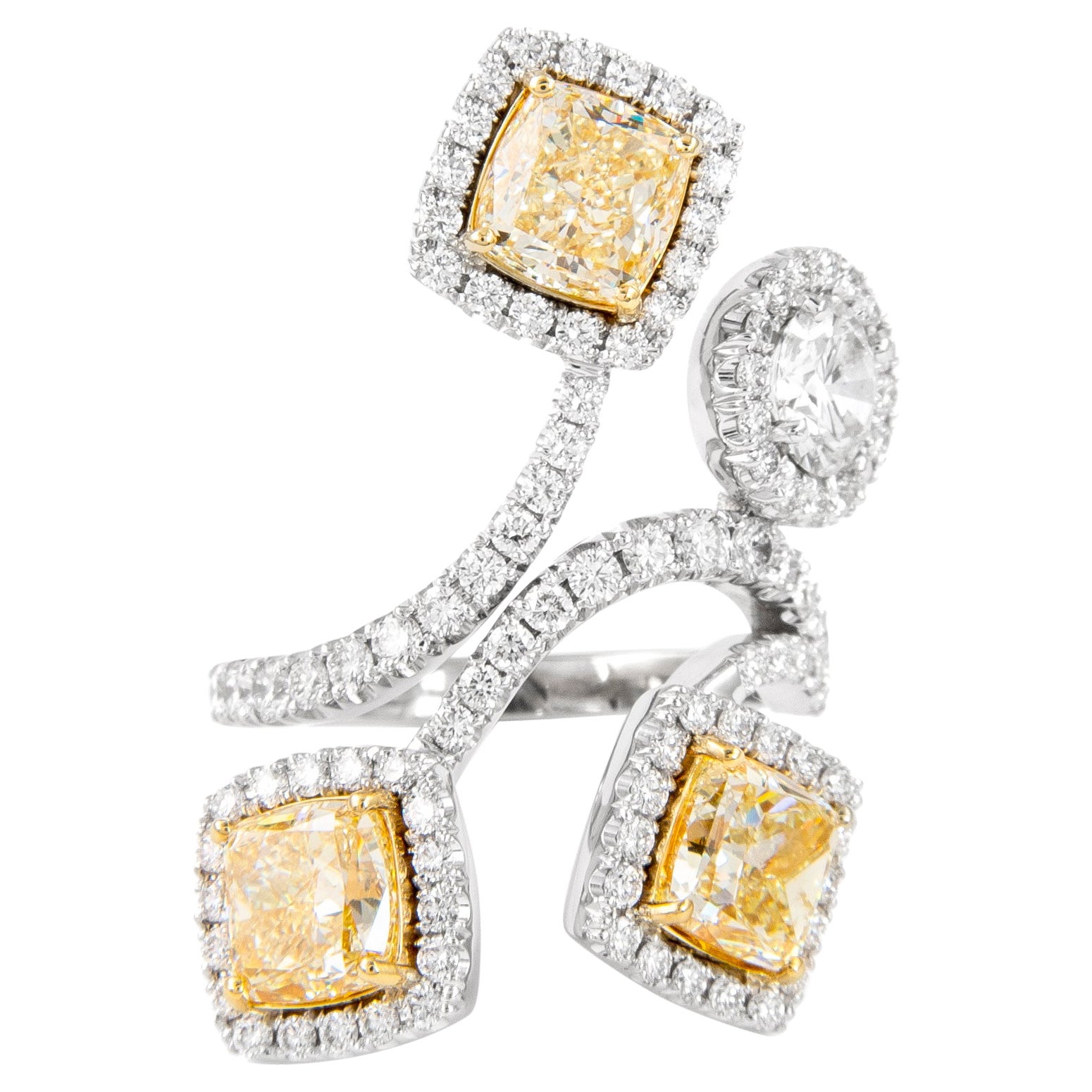 Alexander GIA Certified 7.03 Carat Yellow YZ Diamond Ring Cocktail Ring 18k Gold For Sale