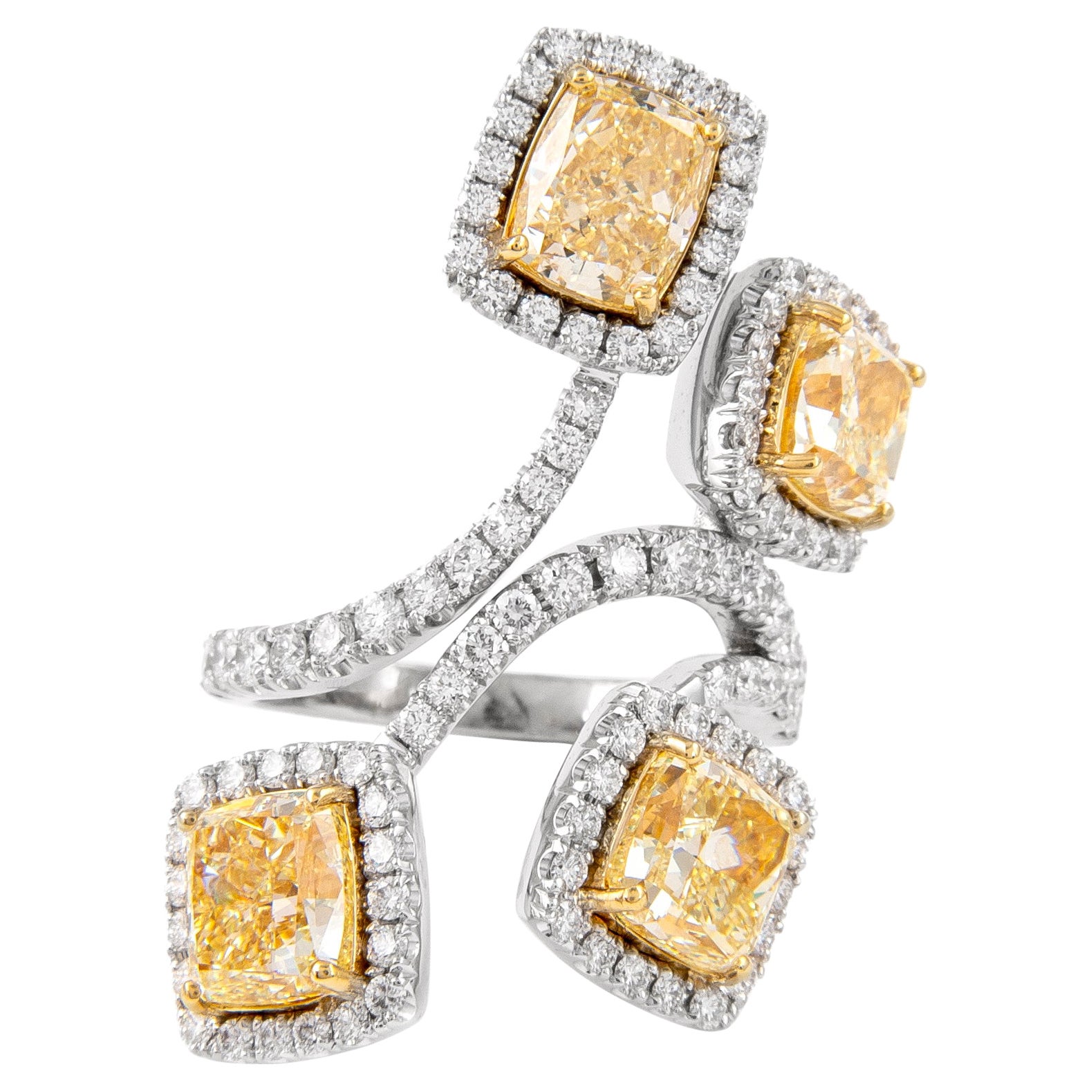 Alexander GIA zertifiziert 8,15 Karat Gelb YZ Diamant-Ring Cocktail-Ring 18k Gold im Angebot