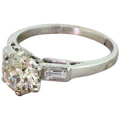 Art Deco 1.67 Carat Light Cognac Old Cut Diamond Platinum Engagement Ring