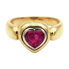 Certified Heart Shaped 1.3 Ct No Heat Ruby 18 K Yellow Gold Ring