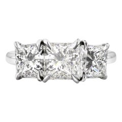 GIA Certified 4 Carat Three Stone Princess Cut Diamond Platinum Ring
