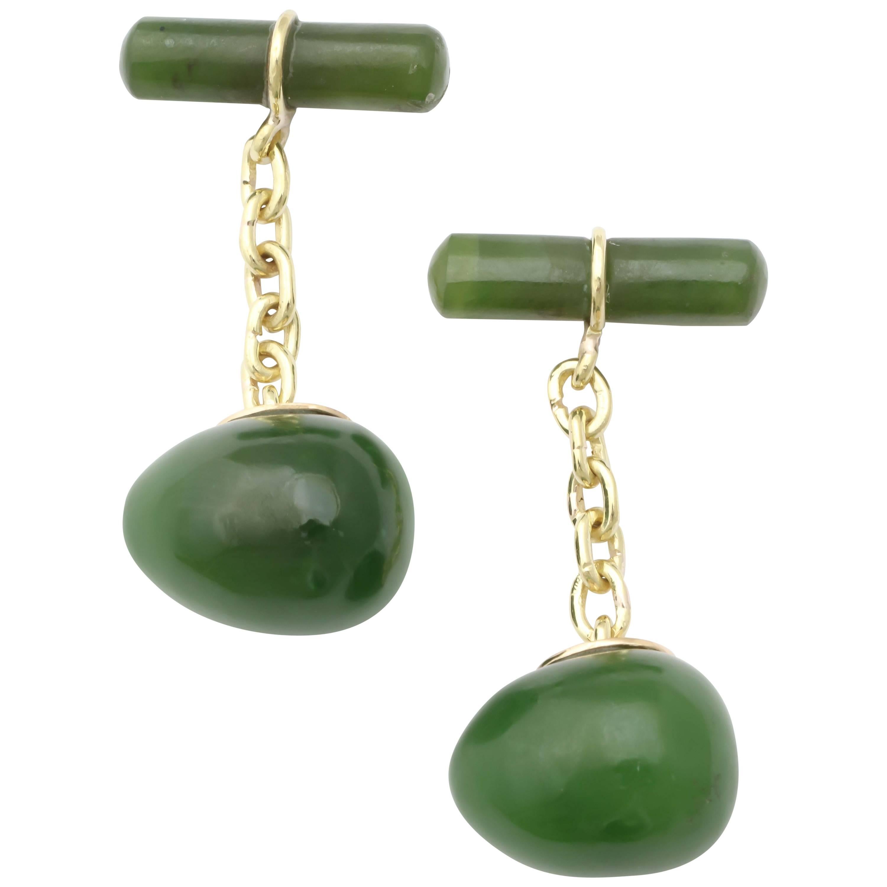 Russian Nephrite 18k Gold Egg Cufflinks by Marie Betteley For Sale