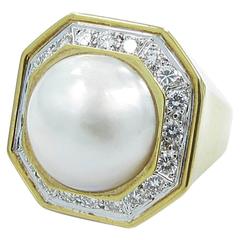 David Webb Mabe Pearl Diamond Gold Platinum Ring