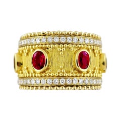 18 Karat Gold Granulata Style Oval Ruby & Diamond Ring