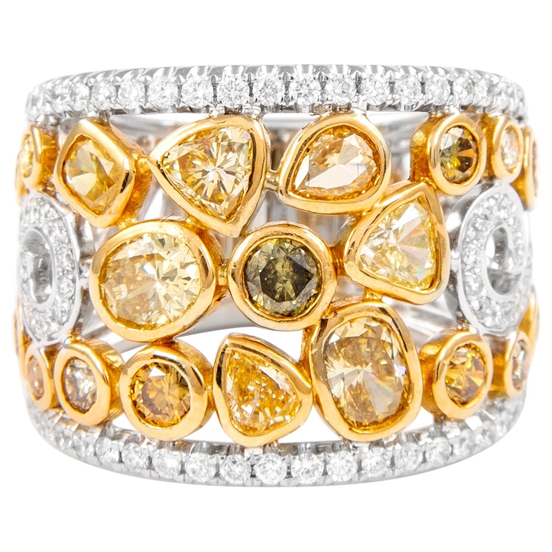 Alexander Bague bicolore en or 18 carats avec diamants multicolores de 3,21 carats
