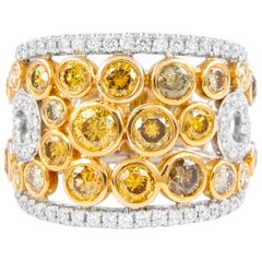 Alexander Cocktail-Ring, 3,55 Karat mehrgelber mehrfarbiger Diamant, 18k, zweifarbig