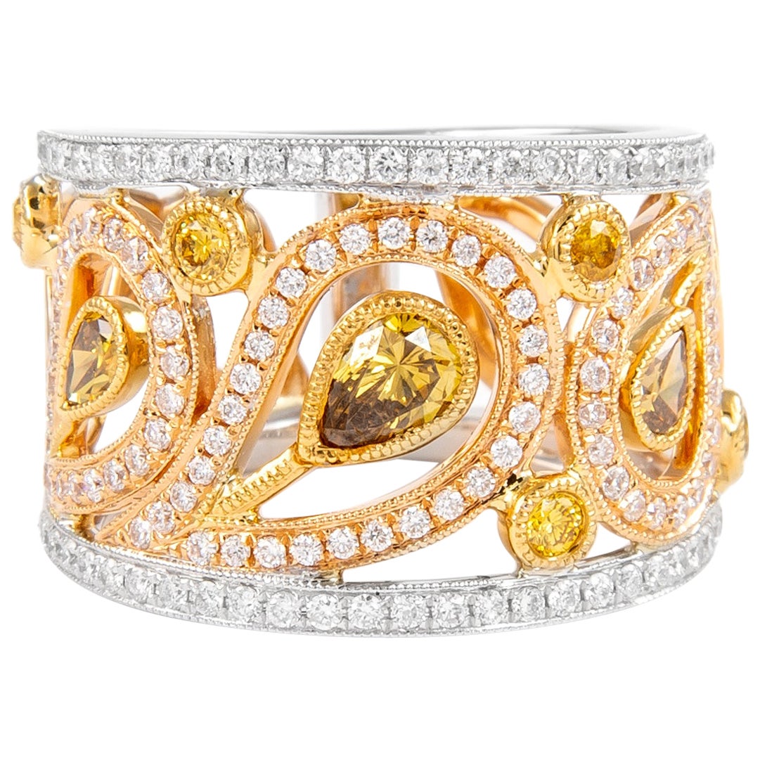 Alexander 1.27ct Multi Yellow Diamond Cocktail Ring 18k Tri Gold For Sale