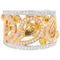Alexander 1.27ct Multi Yellow Diamond Cocktail Ring 18k Tri Gold