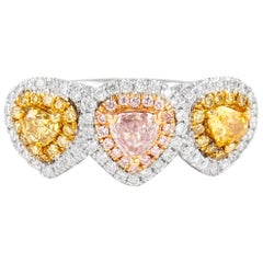 Alexander GIA 1.60ctt Fancy Purplish Pink & Yellow Diamond Three Stone Ring 18k