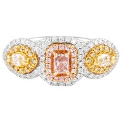 Alexander GIA 1.22ctt Fancy Deep Pink with Yellow Diamond Three Stone Ring 18k