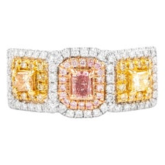 Alexander GIA 1.39ctt Fancy Pink with Yellow Diamond Three Stone Ring 18k Gold