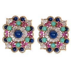 Marianne Ostier Colored Stone Diamond Gold Platinum Earclips