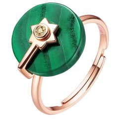 Fei Liu Malachite Champagne Diamond 14 Karat Fashion Rose Gold Adjustable Ring
