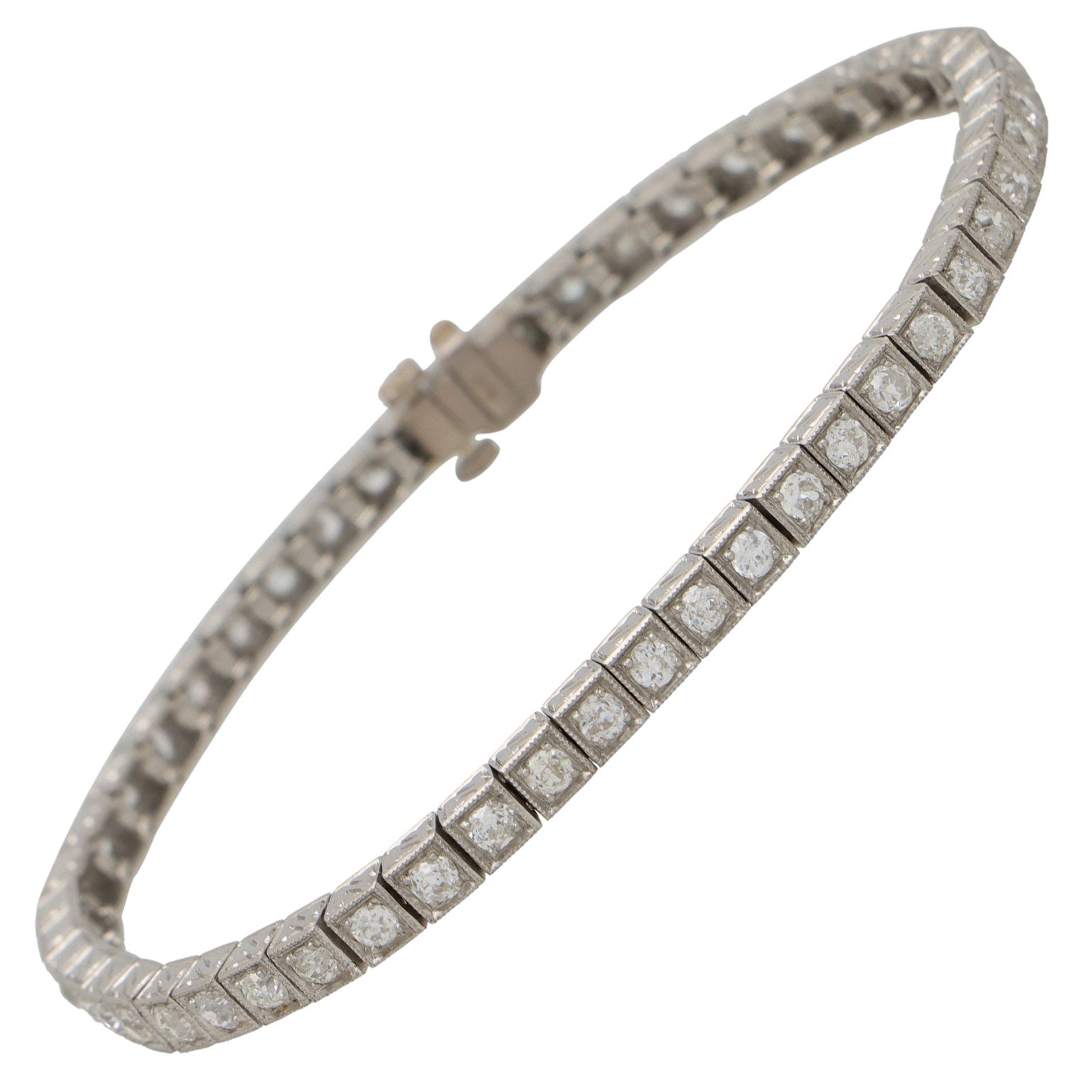 3.04 Carat Old Cut Diamond Line Tennis Bracelet in Platinum