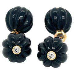 Trianon Fluted Onyx Bead Cuff Links with 14KT and Diamond