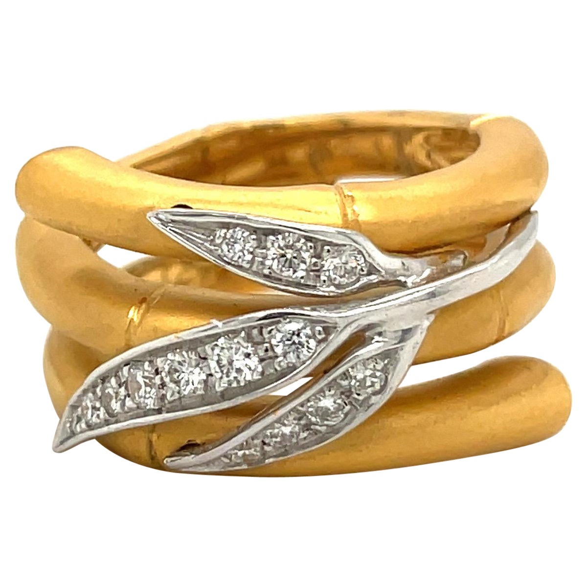 Carrera Y Carrera 18KT Yellow Gold 0.20CT. Diamond Bamboo Leaves Ring For Sale