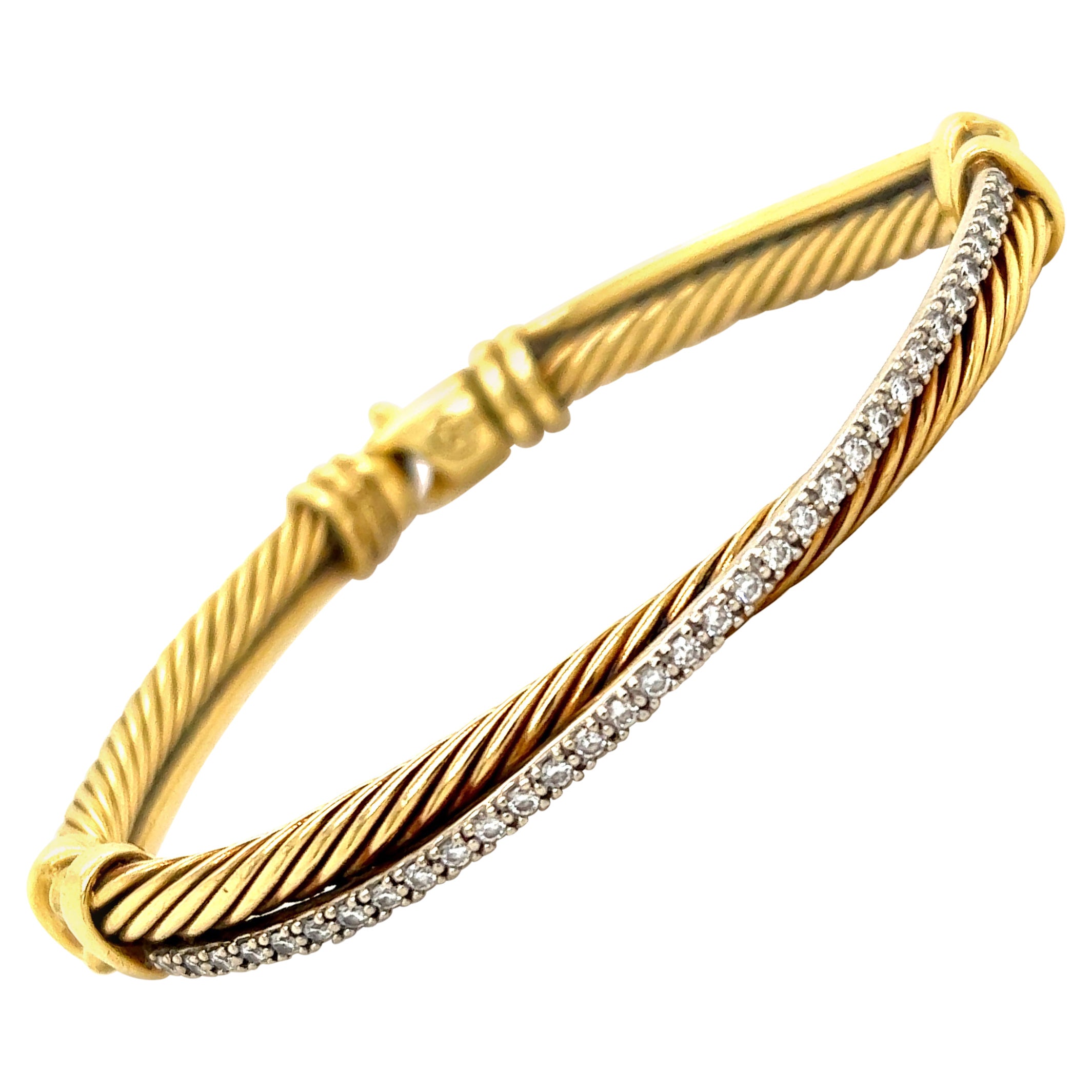 David Yurman 18k Yellow & White Gold Diamond Cable Crossover Bracelet
