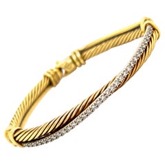 David Yurman 18k Yellow & White Gold Diamond Cable Crossover Bracelet