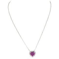 NEW 14K White Gold 2.31ctw GIA Heart Pink Sapphire Diamond Halo Pendant Necklace