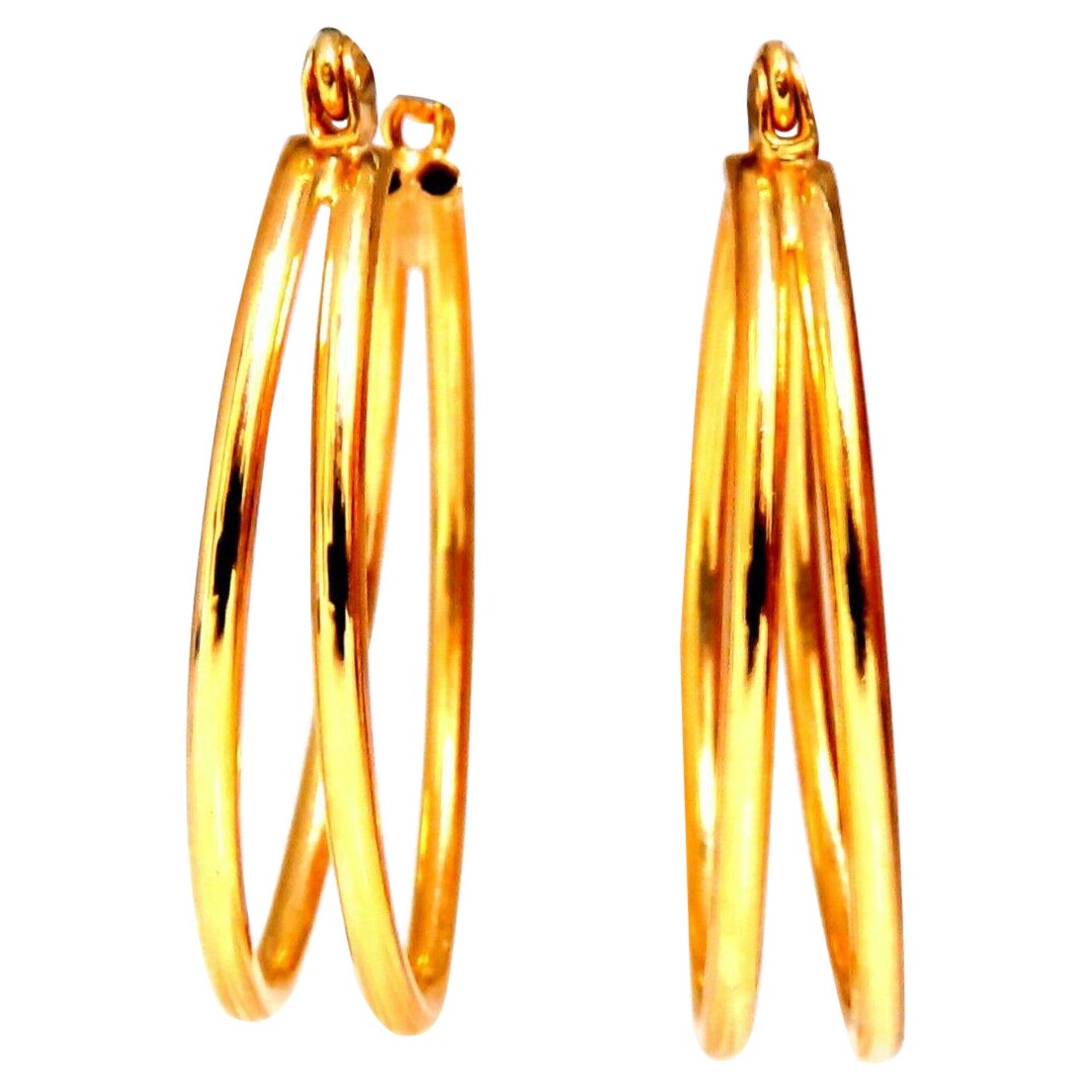 14Kt Gold Double Tubular Hoop Earrings For Sale