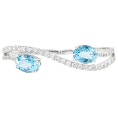 Alexander Beverly Hills 2.87ct Oval Aquamarine and Diamond Double Ring 18k White