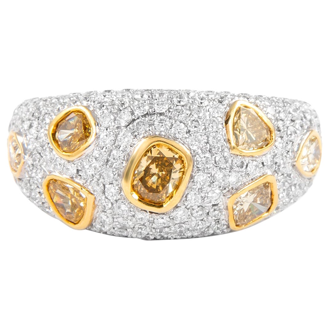 Alexander 2.27ct Fancy Light Brown Yellow Multi Diamond Ring 18k Two Tone For Sale