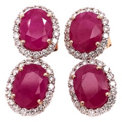 6.43 Carat Ruby Diamond Dangling Earrings