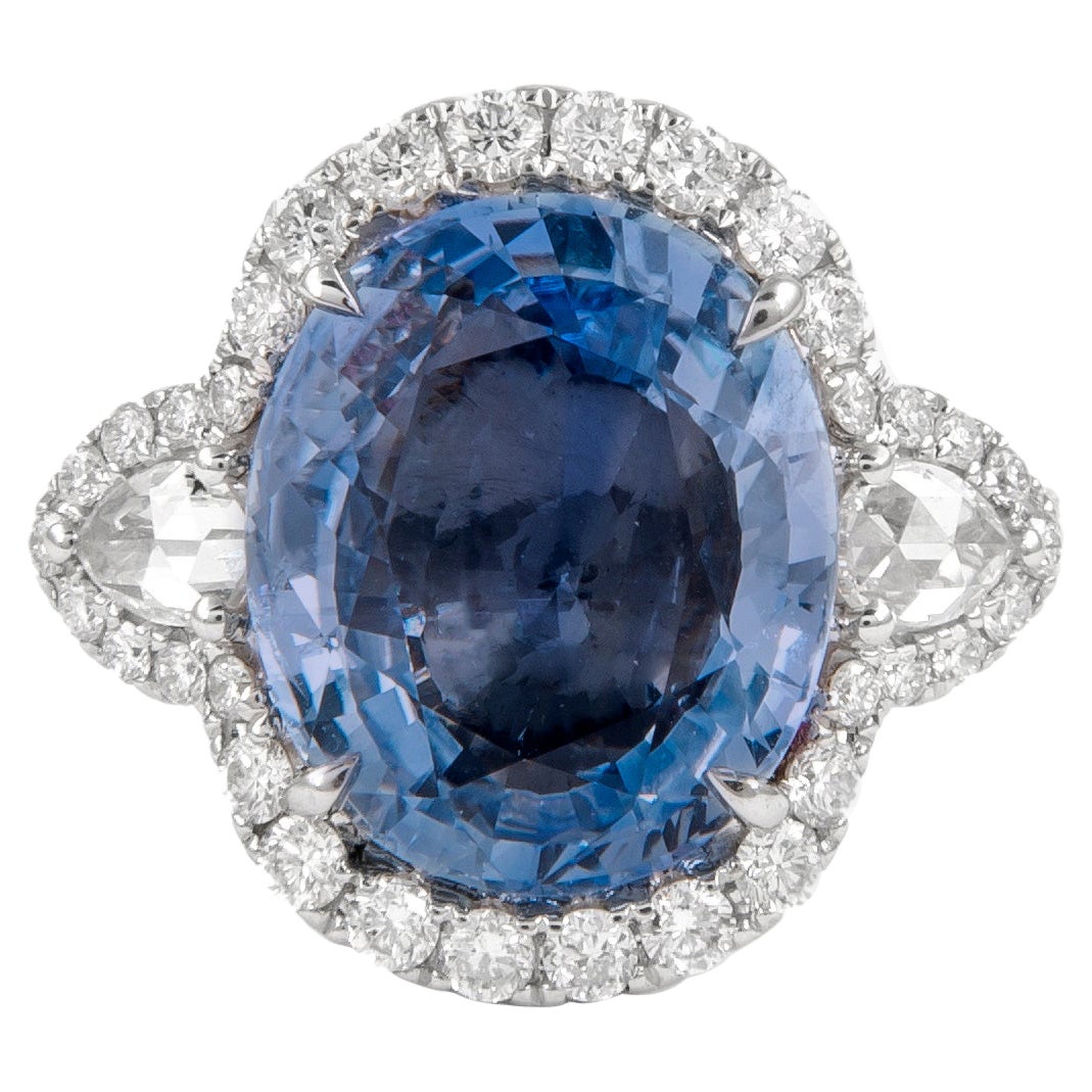 Alexander GIA Certified 6.88ct No Heat Ceylon Sapphire with Diamonds Ring 18k For Sale