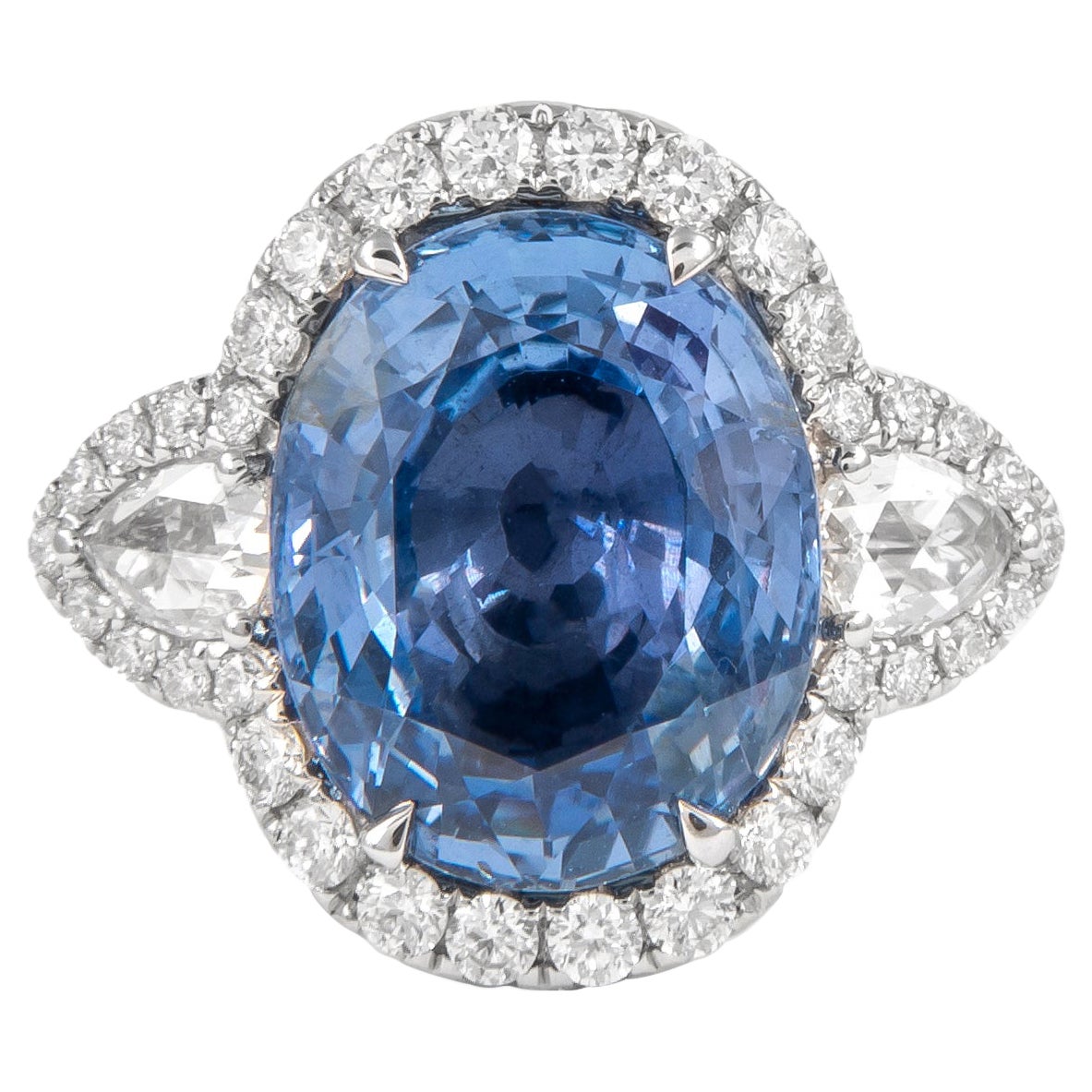 Alexander GIA Certified 9.82ct No Heat Ceylon Sapphire with Diamonds Ring 18k For Sale