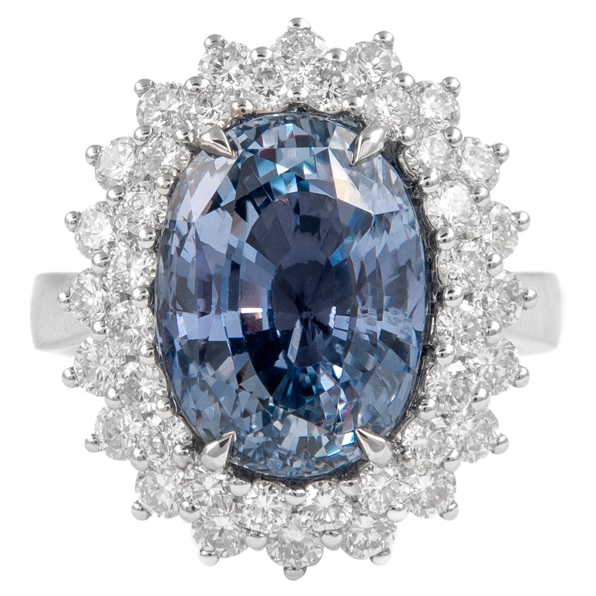 Alexander GIA Certified 9.97ct No Heat Ceylon Sapphire with Diamonds Ring 18k For Sale