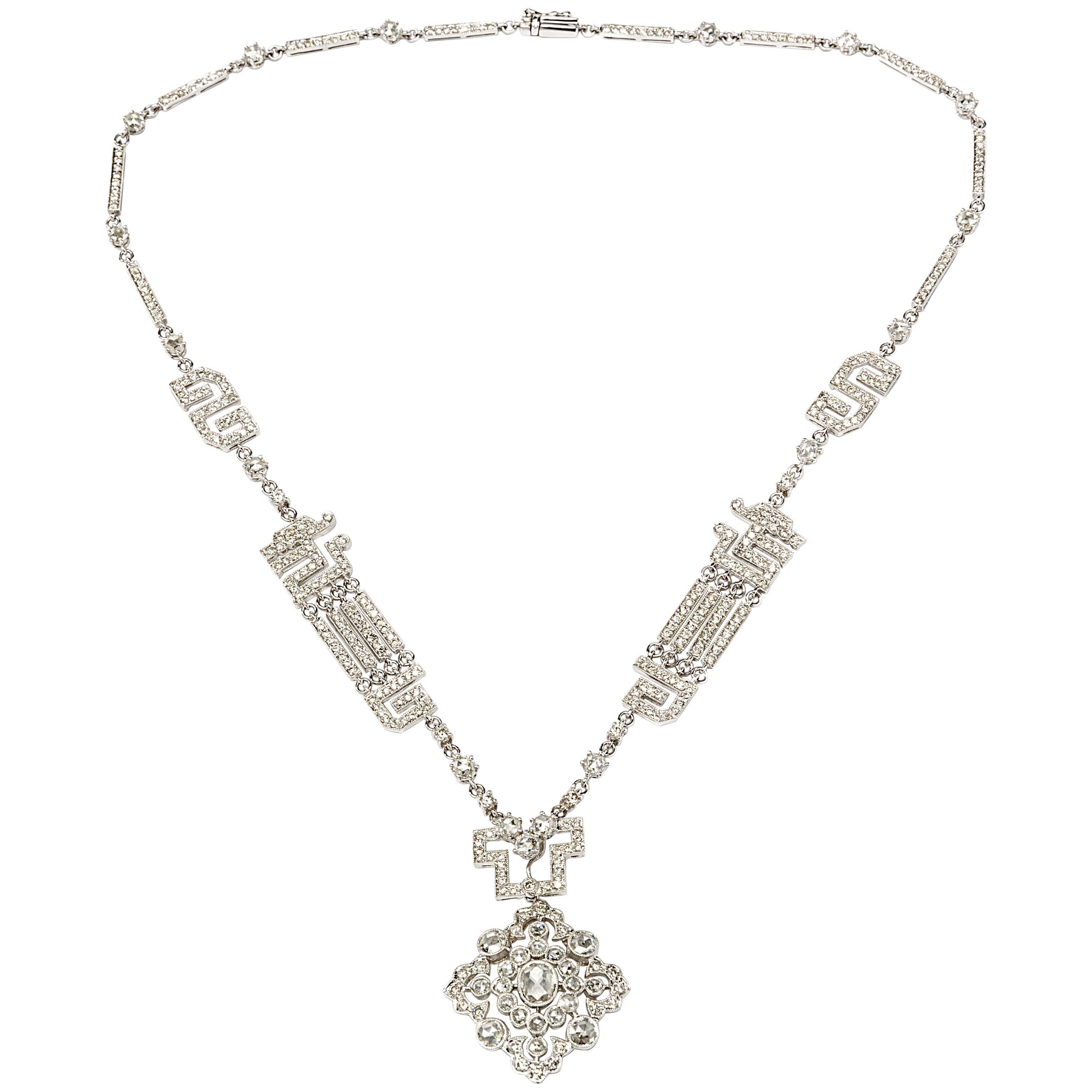 Diamond 18 Carat Gold Necklace in Art Deco Style